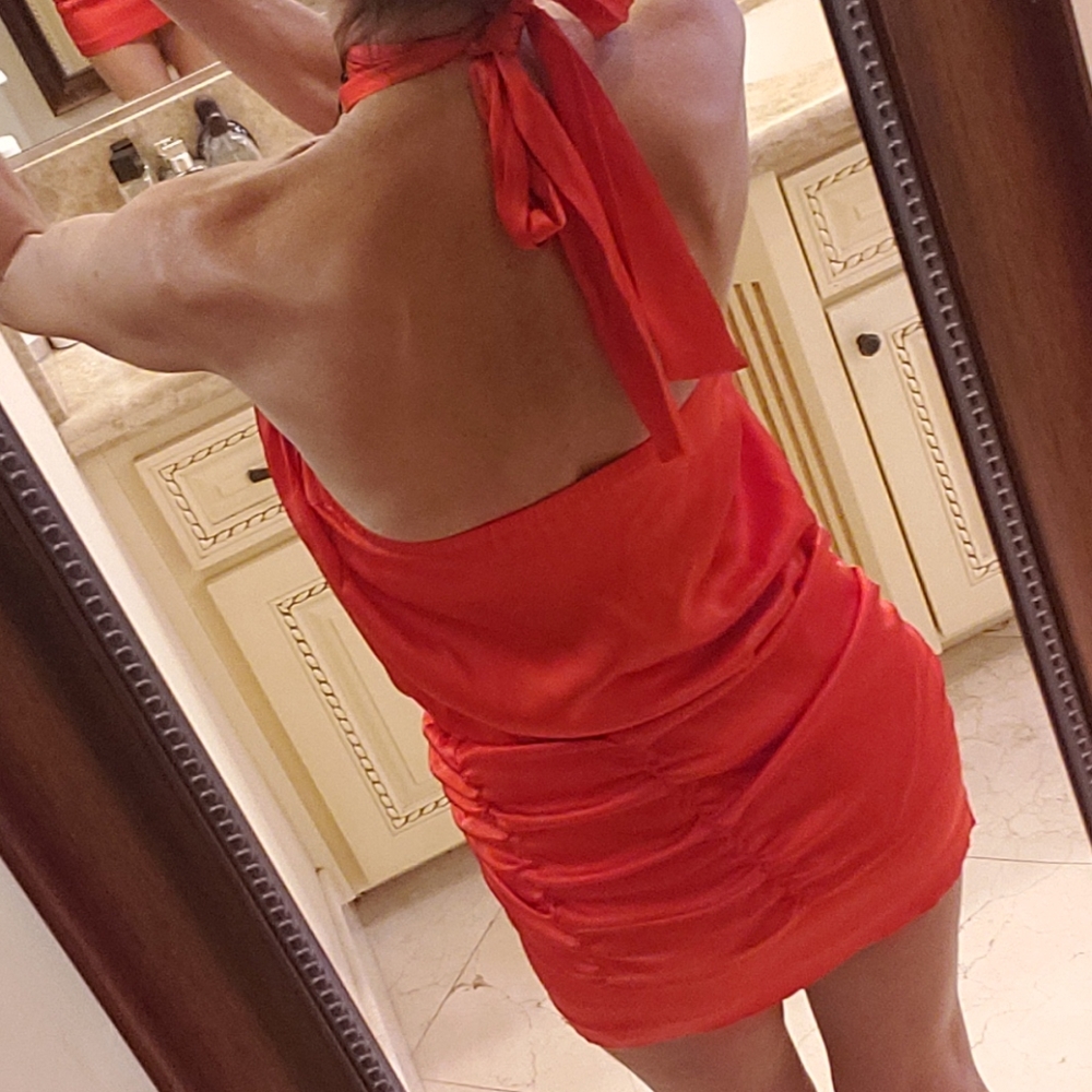 Gorgeous Bebe orange silk halter dress, XS - Picture 4 of 8
